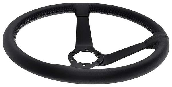 VSW S6 Step-Series Leather Corvette Style Steering Wheel; 14.5 Diameter; Black Center Spokes; Black Leather Grip