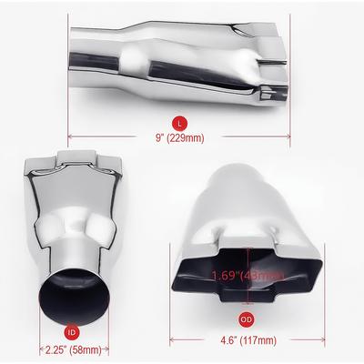 Bow Tie Exhaust Tip; Polished Stainless Steel; 9 Long; With 2-1/4 Inlet