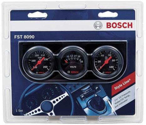 1-1/2 Bosch Mini-Triple Gauge Set with Black Face Gauges and Black Panel