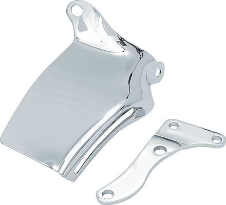 1976-86 Chevrolet Small Block; Chrome Alternator Top Bracket Set; Solid Style; With Long Water Pump