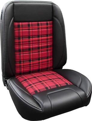 TMI Products; Pro-Classic Sport; Universal Complete Low Back Bucket Seats; Charcoal Black Premium Vinyl; Red Plaid