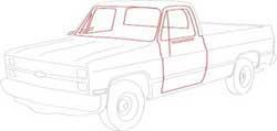 1985-1987 Chevy, GMC Pickup Truck; Complete Weatherstrip Set, without Trim Groove, with Black Lock Strip for Windshield