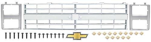 1985-88 Chevrolet; Grill and Headlamp Bezel Set; Dual Headlamp; With Vertical Molding and Horizontal Molding Holes; Chrome and Argent