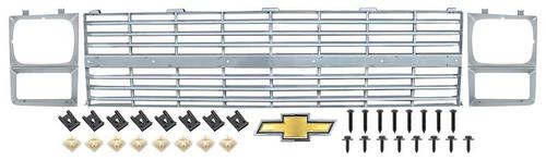 1983-84 Chevrolet Pickup Grill and Headlamp Bezel Set; With Bow Tie Emblem; Single Headlamps