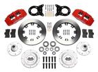 1965-69 V8 Dynapro 6 Big Front Brake Set with Plain Rotors, Red Calipers for Disc or Drum Spindles