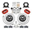 1965-69 Mustang Classic Dynalite Front Disc Brake Set with Red Calipers and 12.19" Drilled Rotors