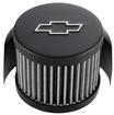 Chevy Bowtie Emblem Push-In Filter Air Breather With Hood, 3" Diameter, Black Crinkle