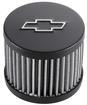 Chevy Bowtie Emblem Push-In Filter Air Breather Without Hood, 3" Diameter, Black Crinkle
