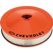 "Chevrolet And Bowtie Emblem" 14" Classic Orange Air Cleaner Kit, Black Lettering & Black Bowtie. W/ Bowtie Center Nut