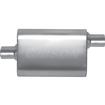 Gibson CFT Superflow Muffler; Stainless Steel; 4" x 9" x 13" Oval Body; 2.25" Center Inlet; 2.25" Offset Outlet.