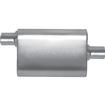Gibson CFT Superflow Muffler; Stainless Steel; 4" x 9" x 13" Oval Body; 2.25" Offset Inlet; 2.25" Center Outlet.
