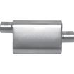 Gibson CFT Superflow Muffler; Stainless Steel; 4" x 9" x 13" Oval Body; 3" Offset Inlet; 3" Center Outlet.