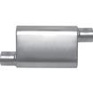 Gibson CFT Superflow Muffler; Stainless Steel; 4" x 9" x 13" Oval Body; 3" Offset Inlet; 3" Offset Outlet.