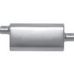 Gibson CFT Superflow Muffler; Stainless Steel; 4" x 9" x 18" Oval Body; 2.5" Offset Inlet; 2.5" Center Outlet.