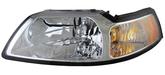 1999-04 Ford Mustang; Headlamp Assemblies; Chrome Housing With Clear Lens & Amber Reflector