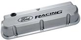 Ford Racing Slant Edge Valve Cover - Polished w/ Recessed Black Emblem