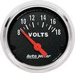 Auto Meter Traditional Chrome 2-1/16" Short Sweep 8-18 Volt Electric Voltmeter Gauge