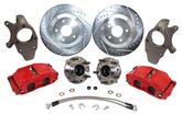 1955-57 C7 2" Drop Front Disc Brake Set with 13" Drilled / Slotted Rotors and Red Calipers