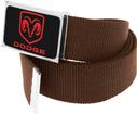 Brown Nylon Belt With Black/Red Dodge Logo Flip Style Buckle