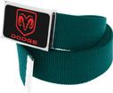 Dark Green Nylon Belt With Black/Red Dodge Logo Flip Style Buckle