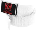 White Nylon Belt With Black/Red Dodge Logo Flip Style Buckle
