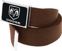Brown Nylon Belt With Black/Silver Dodge Logo Flip Style Buckle