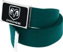 Dark Green Nylon Belt With Black/Silver Dodge Logo Flip Style Buckle
