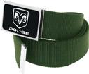 Olive Green Nylon Belt With Black/Silver Dodge Logo Flip Style Buckle