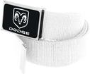 White Nylon Belt With Black/Silver Dodge Logo Flip Style Buckle