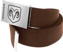Brown Nylon Belt With Silver/Black Dodge Logo Flip Style Buckle