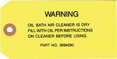 1955-66 Oil Bath Air Cleaner Service Instruction Tag