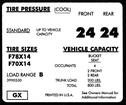 1971-72 Camaro F78X14" / F70X14" Tire Pressure Decal