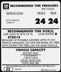 1973 Camaro E78X14" Tire Pressure Decal