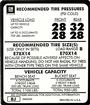 1975-77 Nova E78 x 14" or E70 x 14" Tire Pressure Decal