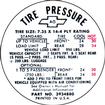 1967-68 Camaro, 1968 Chevy II / Nova 735 X 14" Tire Pressure Decal