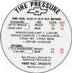 1968 Impala / Full Size 396 4 Door with Auto Trans and 8.25X14 Tires Tire Pressure Decal