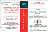 GM Windshield Washer Bottle Decal; Windshield Washer Anti-Freeze and Gas Line De-Icer; GM# 1050001