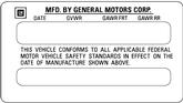 1976-92 GM Vehicle Certification Decal