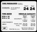 1973 Impala / Full Size G78 X 15 Tire Pressure Decal