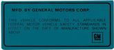 1969-75 GM Vehicle Certification Decal