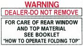 1964-66 Impala / Full Size Convertible Top Warning Decal