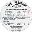 1968 (Late) Camaro Z/28 E70 X 15" Tire Pressure Decal