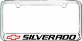 Engraved Chrome License Plate Frame with Red Bow Tie Logo and Black Silverado Block Lettering