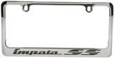 Engraved Chrome License Plate Frame With Late Style Impala SS In Block Letters