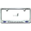 Chrome License Plate Frame Chevrolet- Black GM Script Bottom With Two Blue Bow Ties