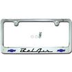 Chrome License Plate Frame BelAir- Black Script Bottom With Two Blue Bow Ties