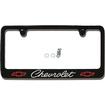 Black License Plate Frame Chevrolet- White GM Classic Script Bottom With Two Red Outline Bow Ties