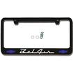 Black License Plate Frame BelAir- White Script Bottom With Two Blue Bow Ties