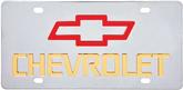 3D Stainless Style-Tags™ License Plate with Red Bow Tie Over Gold Chevrolet Lettering