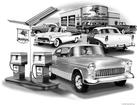 1955 Black And White print (55 Hardtop AT Mobil Gas Station)